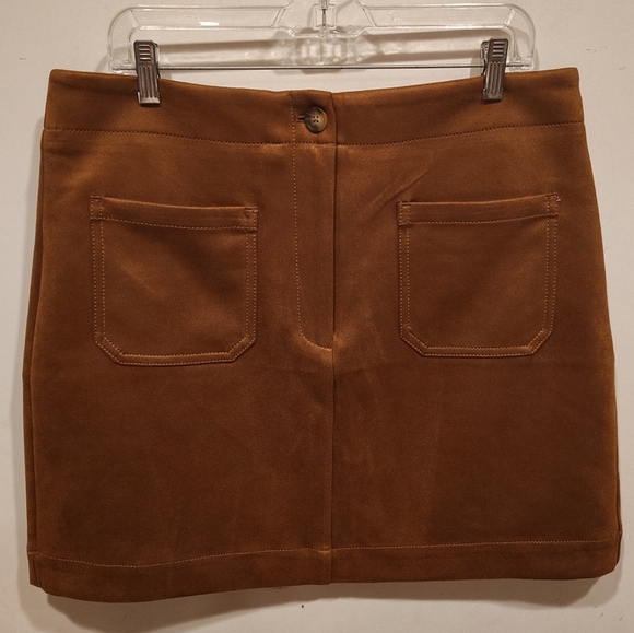 LOFT NWT Women's Brown Faux Suede Mini Skirt Sz 12-Preppy Academia Boho Hippie - Picture 1 of 7